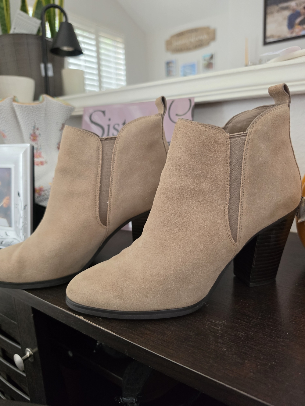 Michael Kors Taupe Suede Ankle Booties with Block Heel